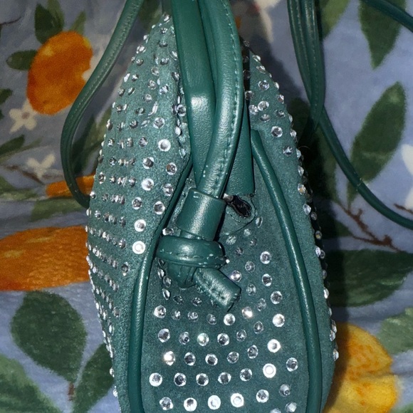 Dark Green Vince Camuto Genuine Leather Rhinestone Studded Crossbody Bag NWT - Picture 10 of 17